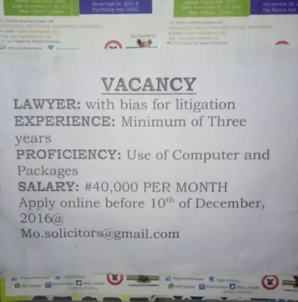 40k a month salary for a lawyer with three years experience causes uproar